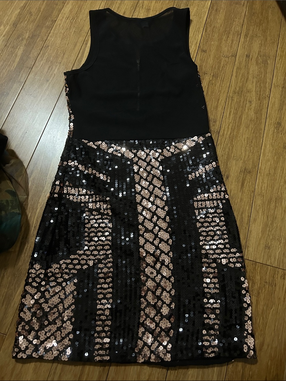 bebe Black and Rose Gold Sequin Sleeveless Dress - Picture 2 of 3
